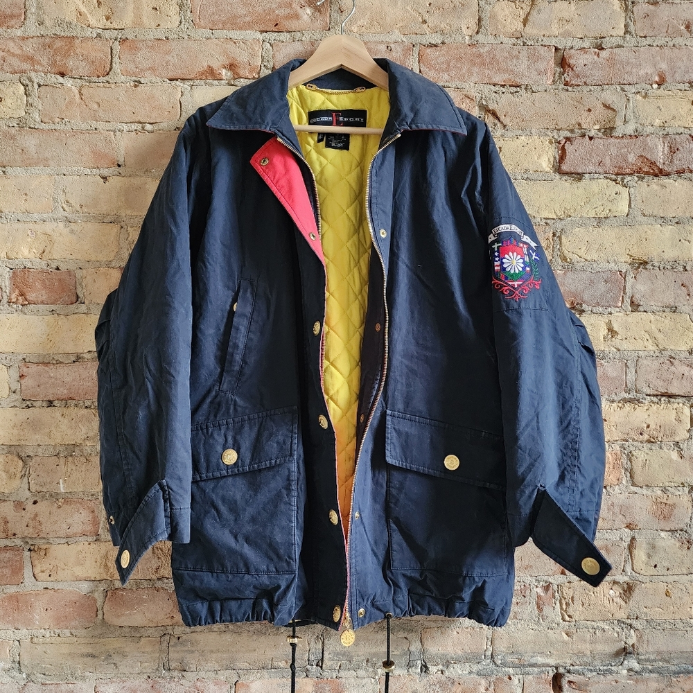 Vintage Escada Esport Navy Red Yellow Colorblock Monogram Zip Jacket Small